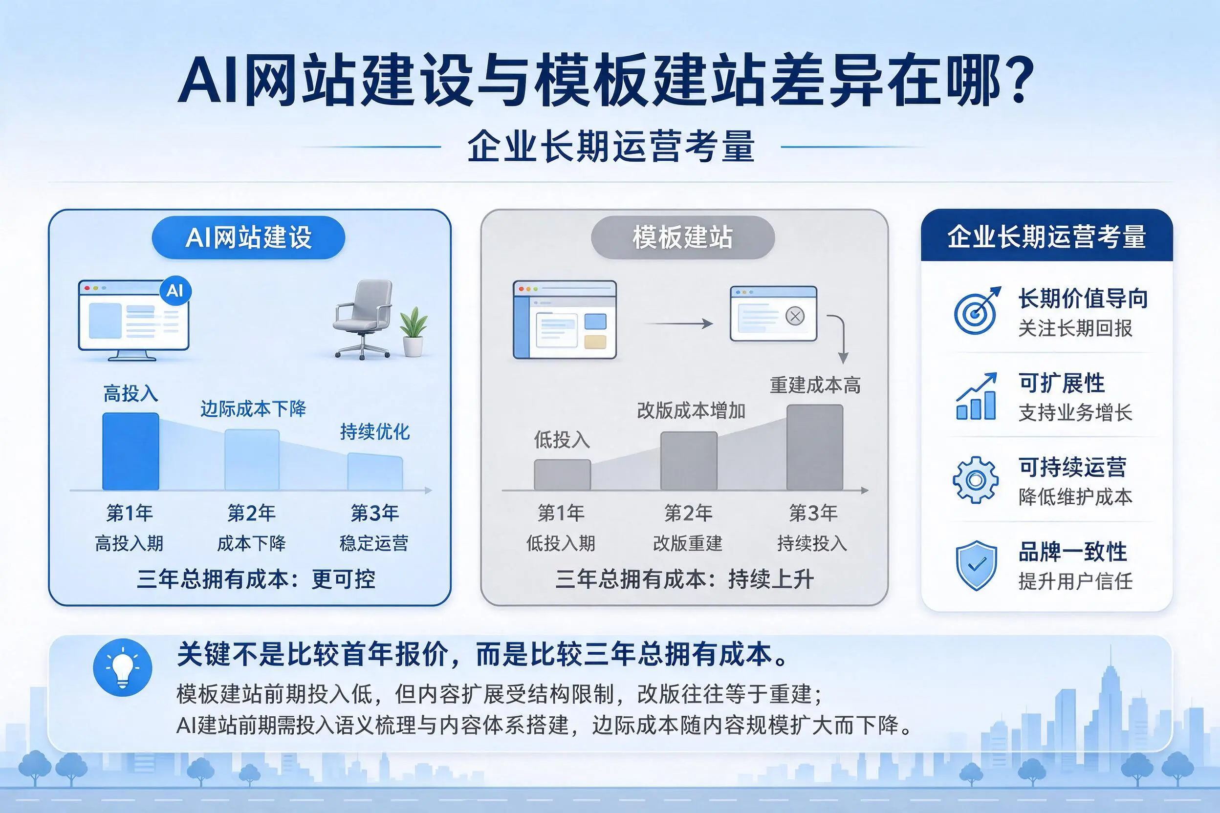 AI网站建设与模板建站差异在哪？十堰企业长期运营考量